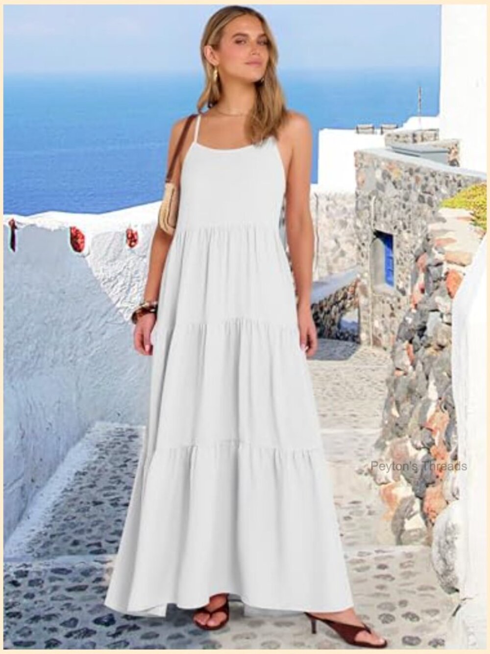 Sleeveless Maxi Dress Tiered A-Line Spaghetti Strap Boho Sundress Flowy Beach - Picture 2 of 7